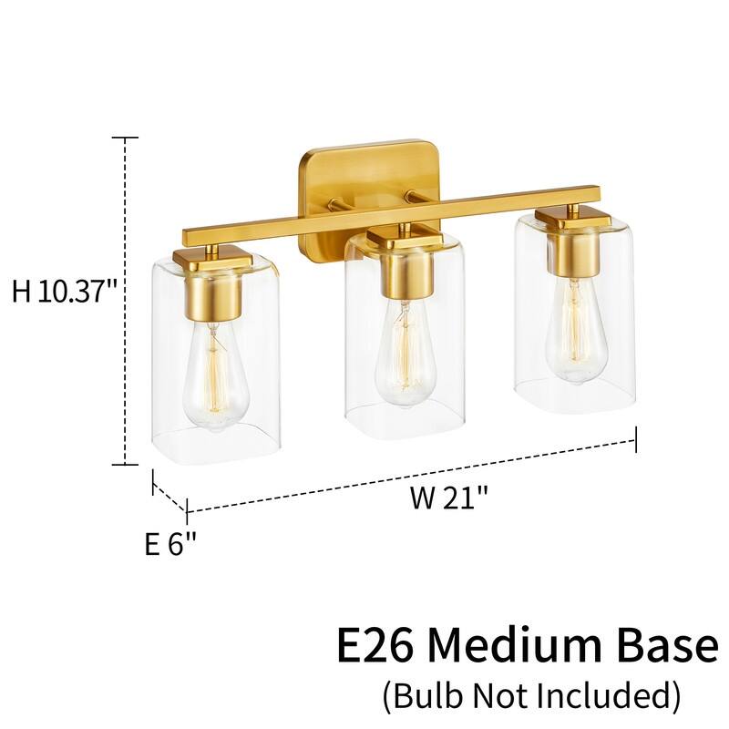 KAWOTI 3 Light Bathroom Vanity Light with Rectangular Glass Shade