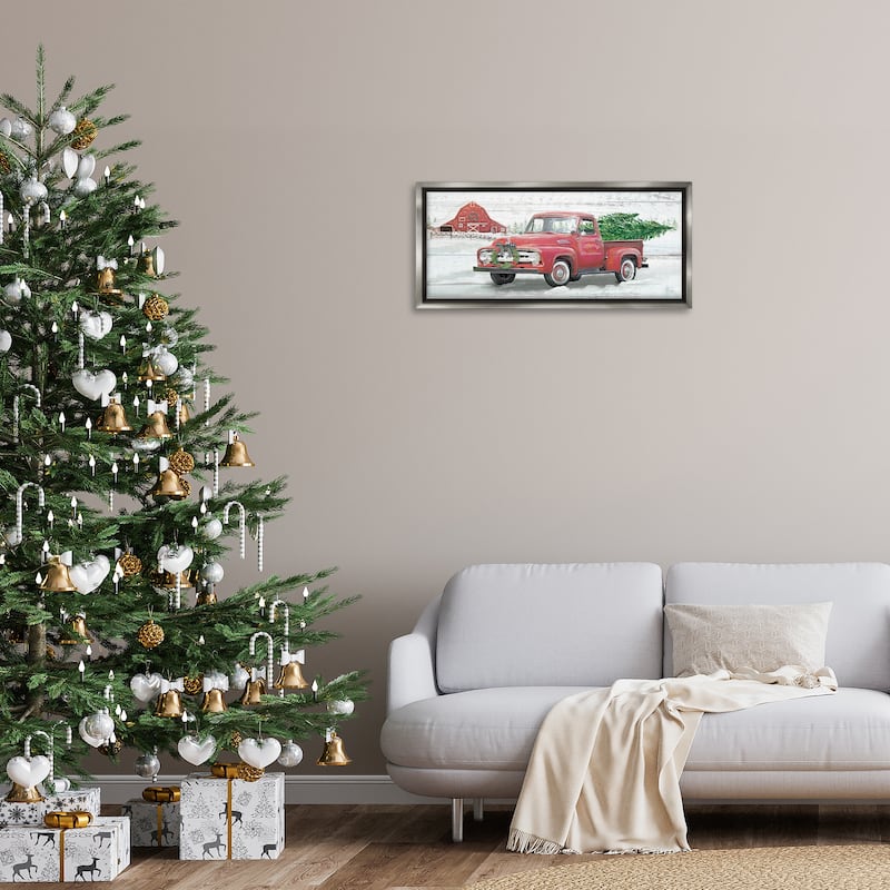 Stupell Christmas Truck on Snowy Farm Framed Floater Canvas Wall Art Design By Mollie B.