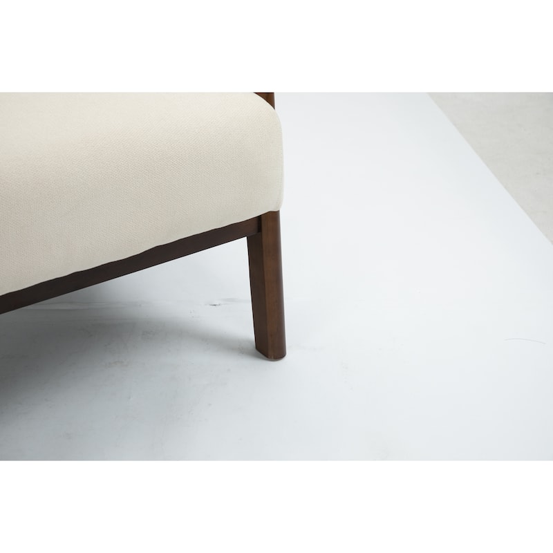 Mid Century Modern Accent Chair with Wood Frame, Upholstered Living Room Chairs with Waist Cushion, Reading Armchair