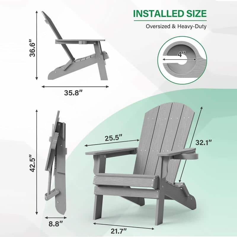 WINSOON All Weather HIPS Outdoor Folding Adirondack Chairs Outdoor Chairs Set of 4