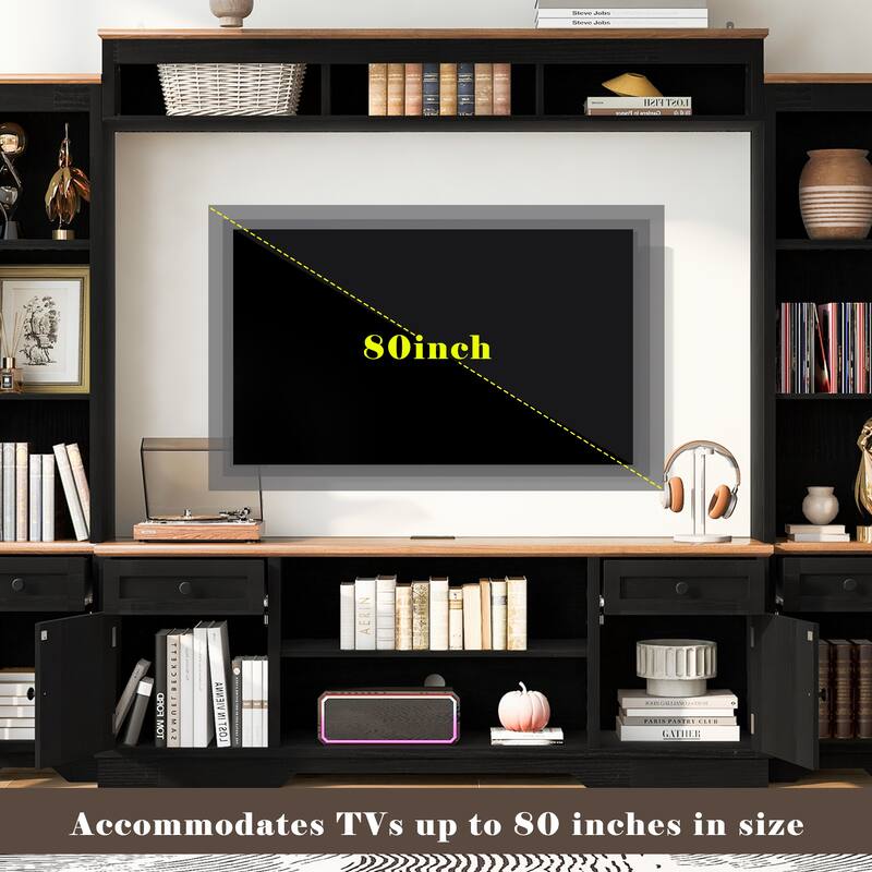 4-Piece Entertainment Center Wall Unit Set with Bridge for TVs Up to 70'', TV Stand W/Adjustable Shelves, Large Media Console