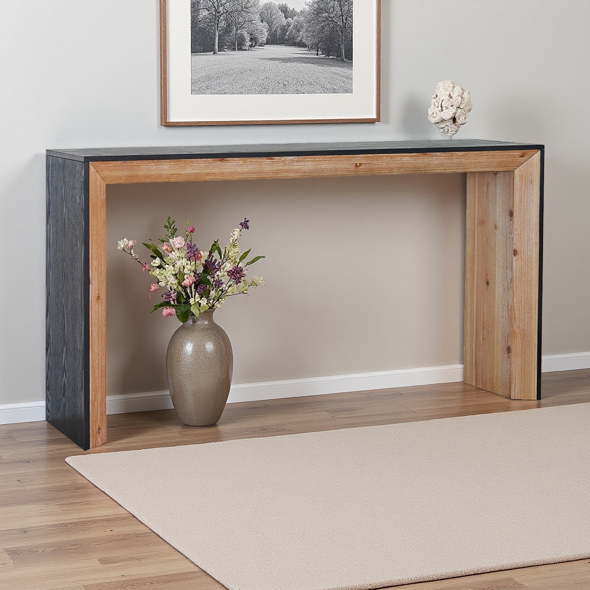 59" Wood Console Table, Rustic Modern Design