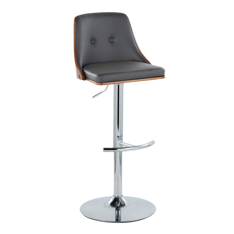 Carson Carrington Oscar Adjustable Bar Stool with Rounded T Footrest (Set of 2) - Grey Faux Leather/Walnut Wood/Chrome
