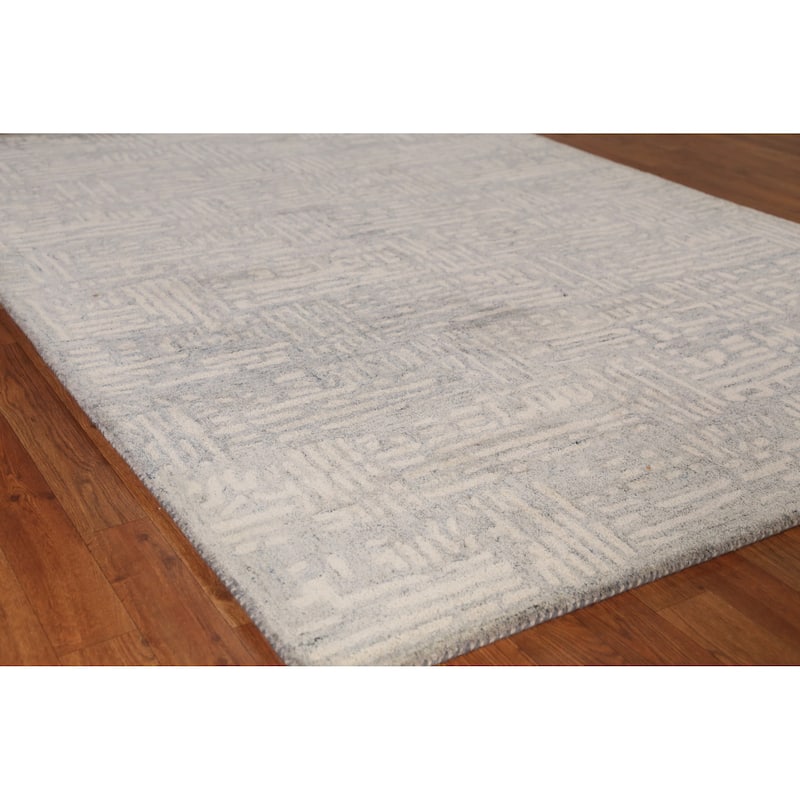 Modern Indian Area Rug Hand-Tufted Wool Carpet - 5'3" x 7'7" - 5'3" x 7'7" - Ivory/Beige