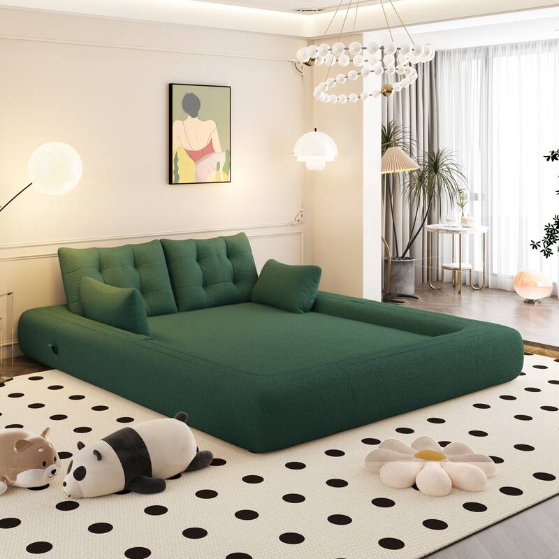 78.7" Multi-Functional Foldable 3-in-1 Teddy Fabric Sofa Bed, Green