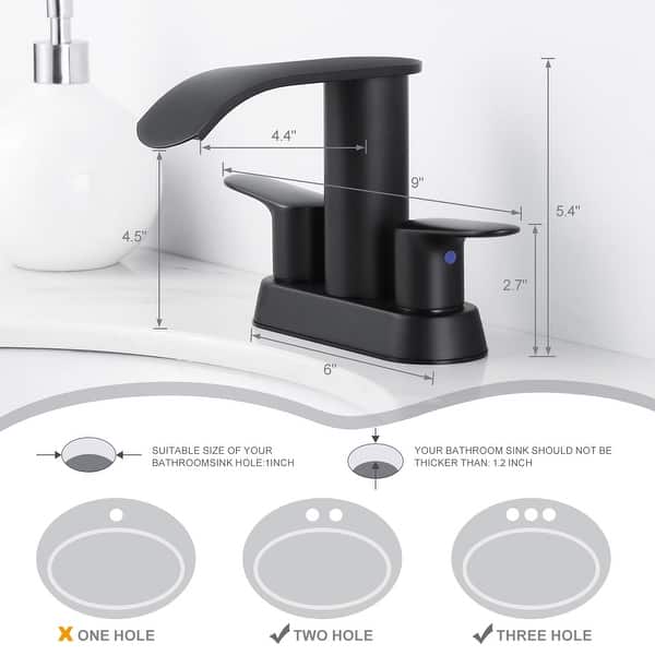 dimension image slide 3 of 7, WOWOW 4 in. Centerset Double Handle Waterfall Bathroom Sink Faucet