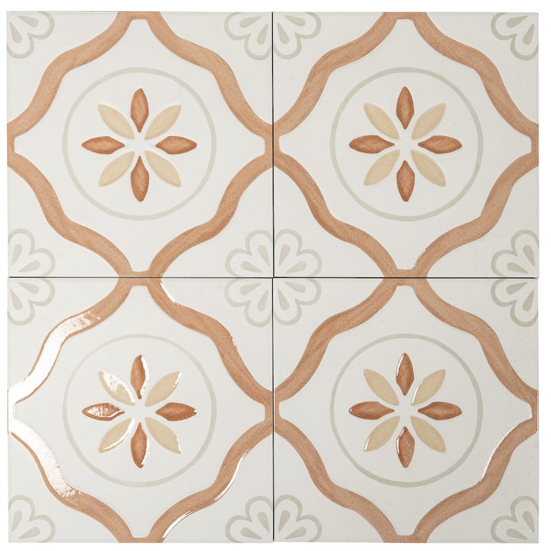 Palmera 9x9 Clay off-white Porcelain Floral Square Wall and Floor Tile (6.96 sq ft/case) - 13 Pack