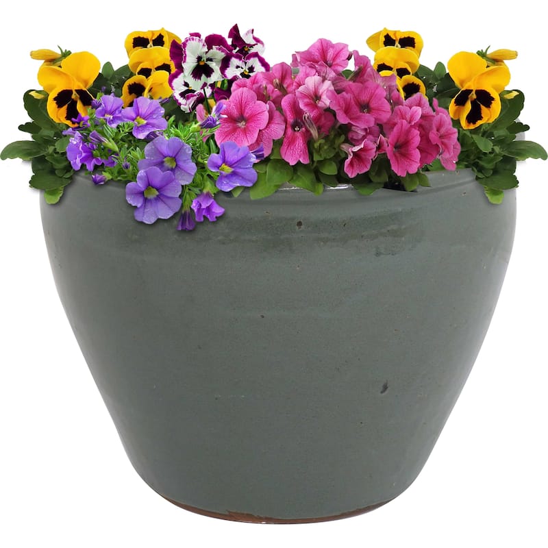 Sunnydaze Chalet High-Fired Glazed Ceramic Planter - 15-Inch - Resistant - Gray
