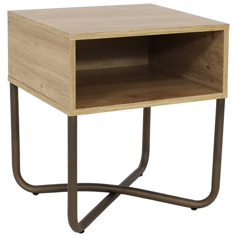 Industrial-Style MDP Side Table with Shelf - Brown - 19.75 in