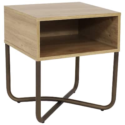 Industrial-Style MDP Side Table with Shelf - Brown - 19.75 in