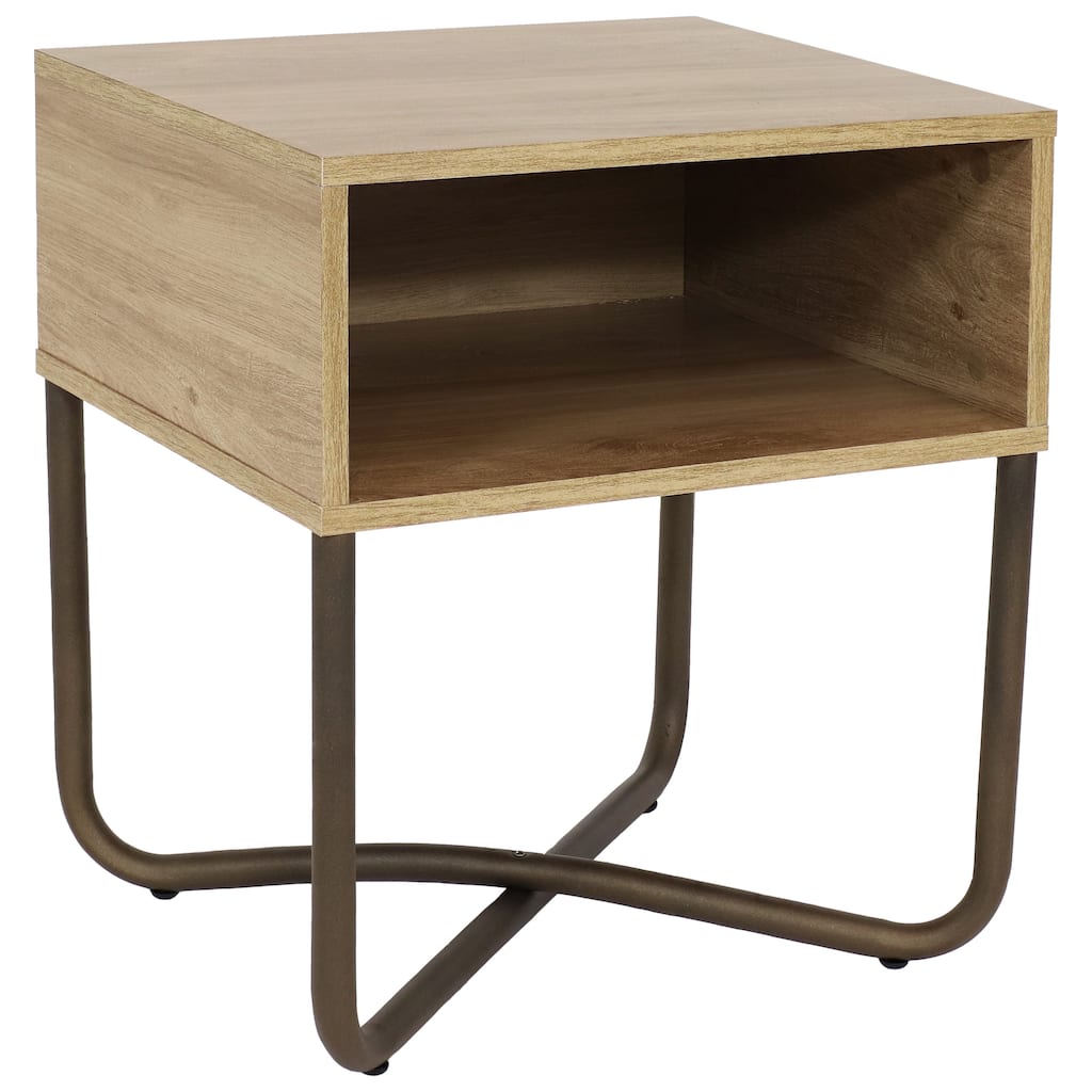 Industrial-Style MDP Side Table with Shelf - Brown - 19.75 in