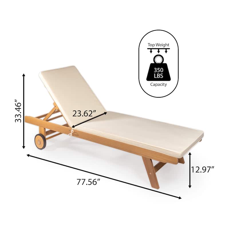 Adjustable Outdoor Chaise Lounge w/ Cushion & Wheels - JONATHAN Y