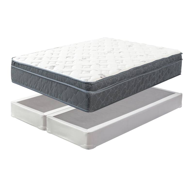 Onetan, 13-Inch Medium Euro Top Pocket Coil Rolled Mattress and 4" and 8" Split Wood Box Spring Set,