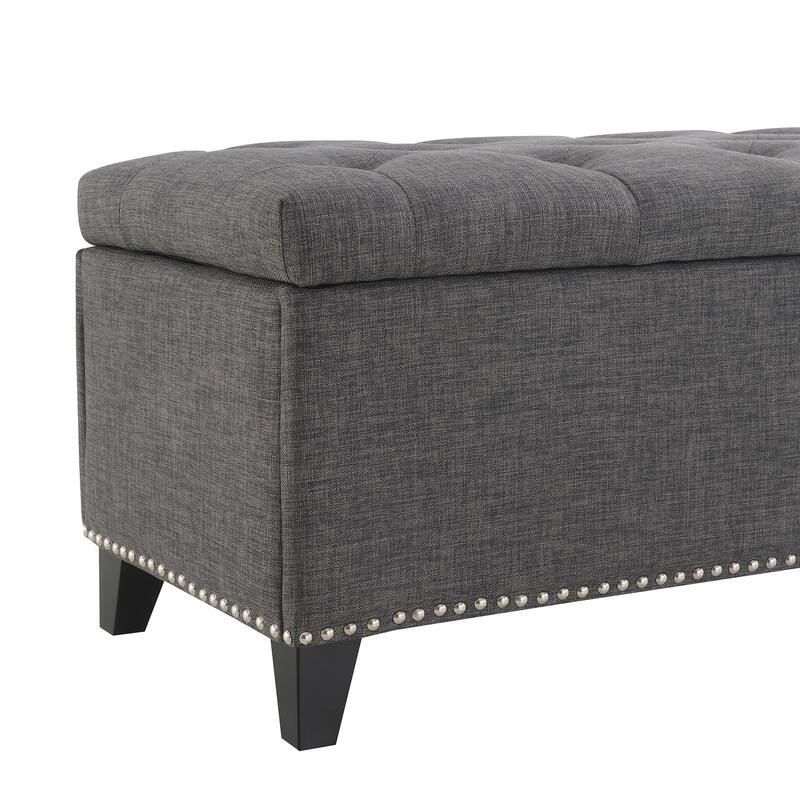 47.5" Linen Button-Tufted Storage Ottoman with Safety Close Hinge