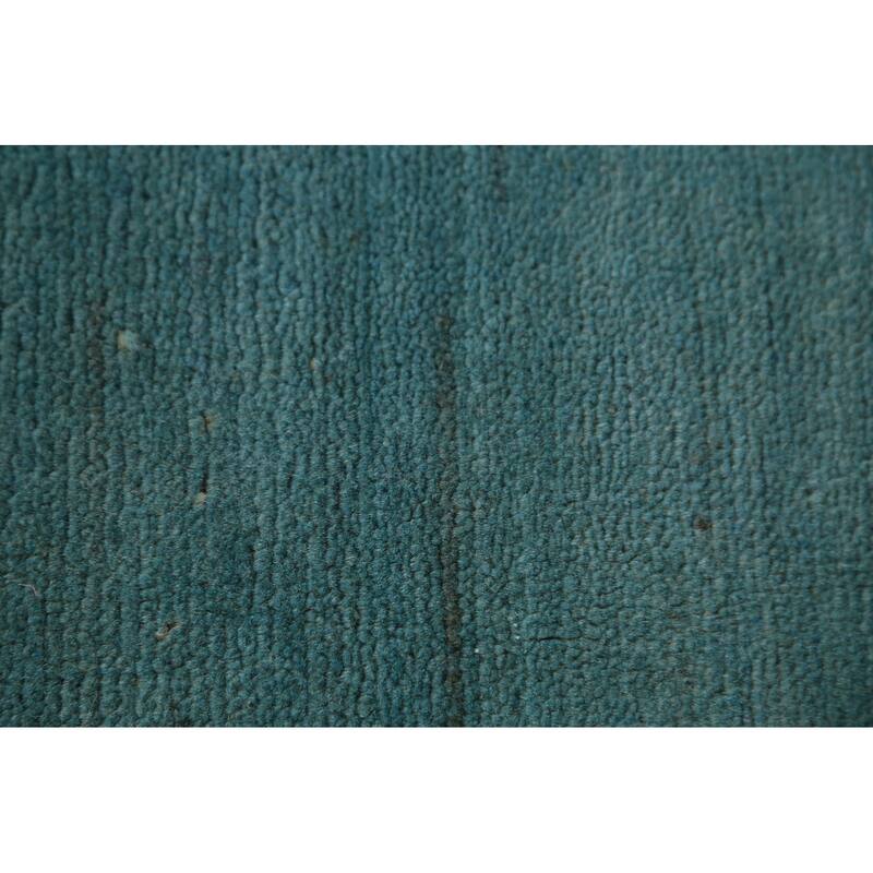 Teal Blue Gabbeh Modern Area Rug Handmade Wool Carpet - 5'0" x 6'8"