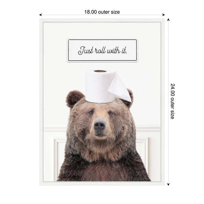 Kate and Laurel Sylvie Bear Just Roll with It Bathroom Framed Canvas by Amy Peterson