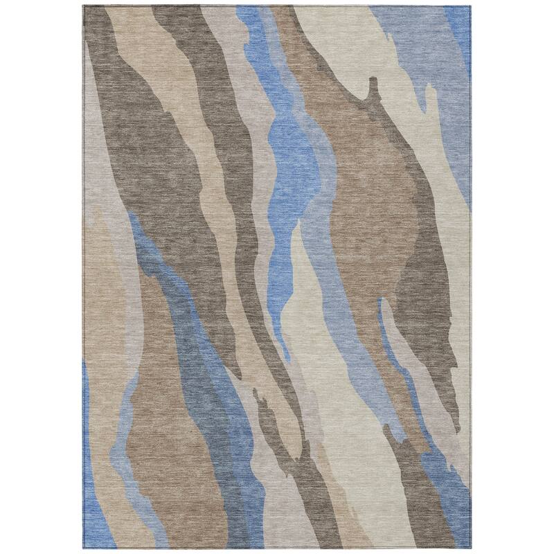 Machine Washable Indoor/ Outdoor Abstract Contemporary Chantille Rug
