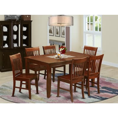 Retro Dining Set 7 Piece Wood Table & Chairs - 36x60 Inch Rectangle - Mahogany Finish