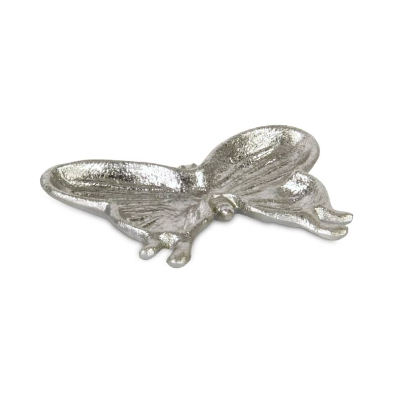 HomeRoots 6" Silver Cast Iron Butterfly Handmade Trinket Tray