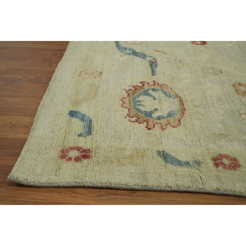 Vegetable Dye Wool Oushak Turkish Area Rug, Floral Geometric Carpet - 12' 2'' X 8' 11''