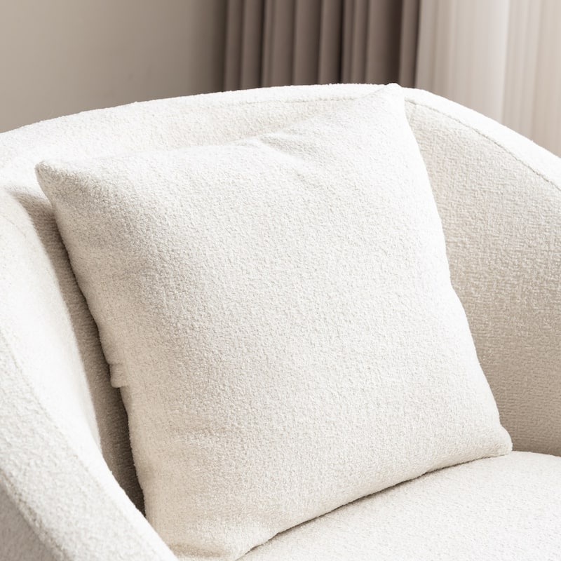 Round Barrel Accent Chair Modern Fabric Swivel Boucle Armchair