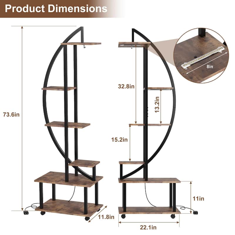 2 Pack 6 Tier Indoor Plant Stand with Grow Lights Metal Plant Stand with Wheels