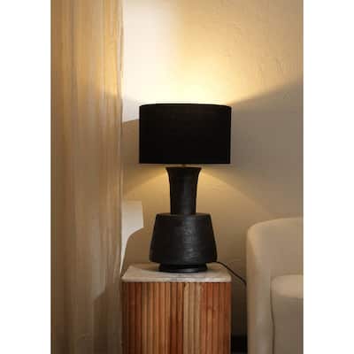 Handcrafted Artisanal Decorative Table Lamp with Wooden Base For Living Room-Bedroom-Home Decor-Tabletop-16.5x16.5x29"