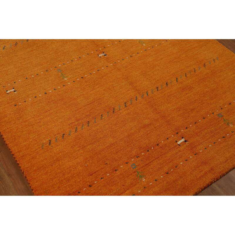 Orange Tribal Gabbeh Indian Rug Handmade Modern Wool Carpet - 4'2" x 5'7"