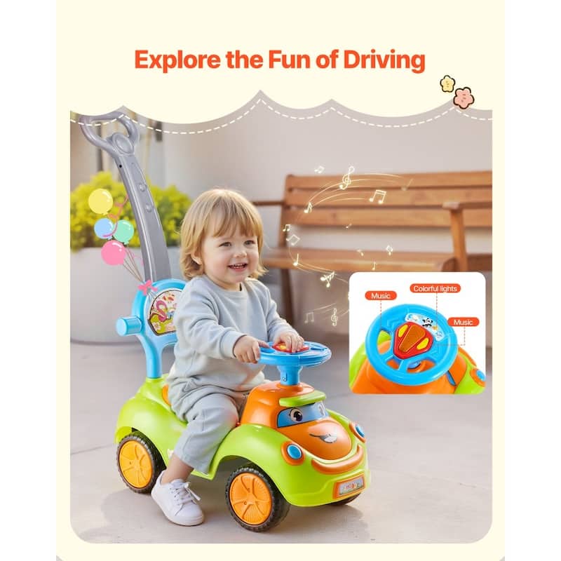Green PP 3-in-1 Ride-On Toy Car with Lights, Music and Storage - 32.7 x 16.5 x 34.6 in