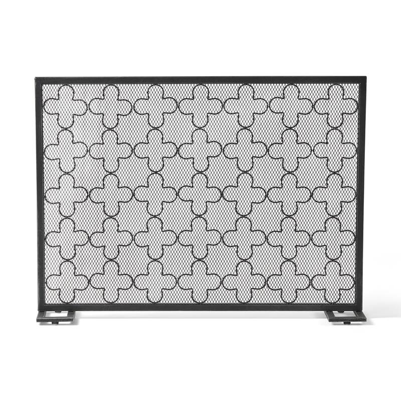Anmytek Metal Fireplace Screen with Clover Trellis Design