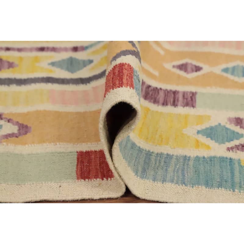 Hand Woven Oriental 100% Wool Carpet Southwestern Tribal Multi-Colored Kilim Area Rug - 6' 2'' X 4' 5''
