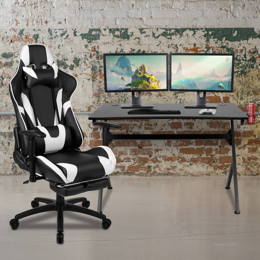 Gaming Desk Set - Cup/Headset Holder/Reclining & Footrest