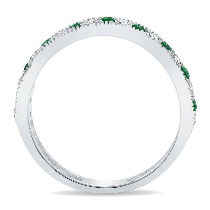 Emerald and Diamond Channel Set Wedding Band in 10K White Gold