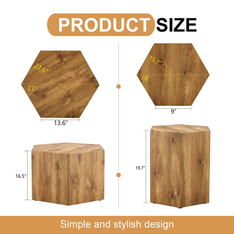Modern hexagonal coffee table 2 piece set