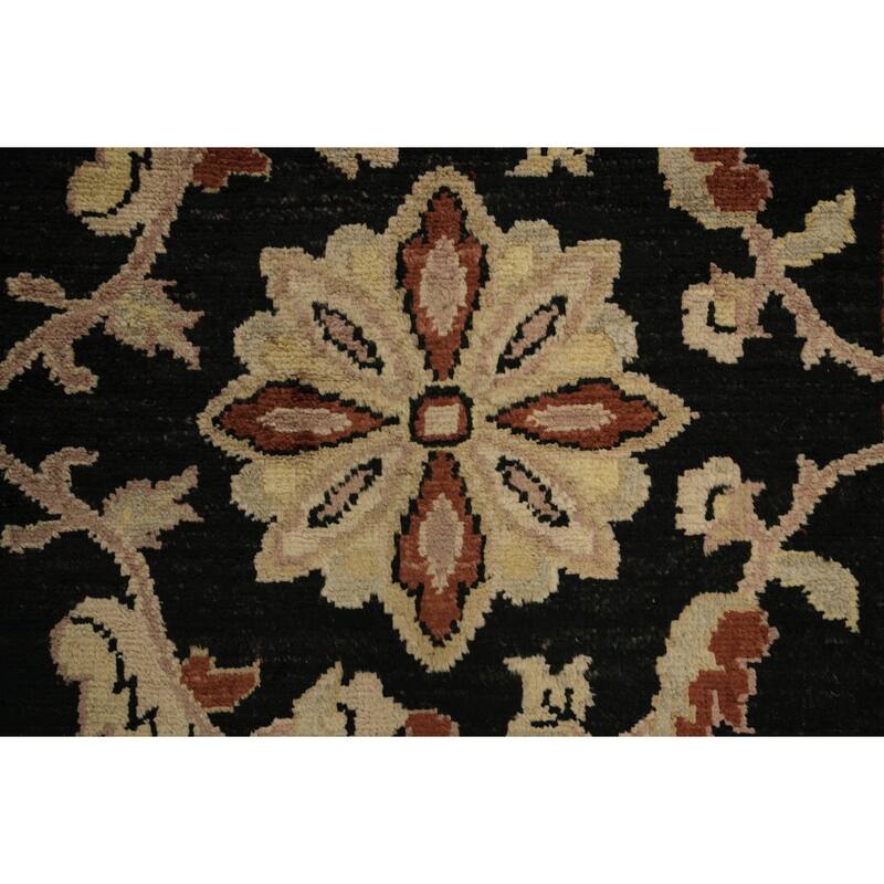 Hand Knotted Oriental 100% Wool Carpet Traditional All-Over Black Ziegler Runner Rug - 10' 0'' X 2' 7''