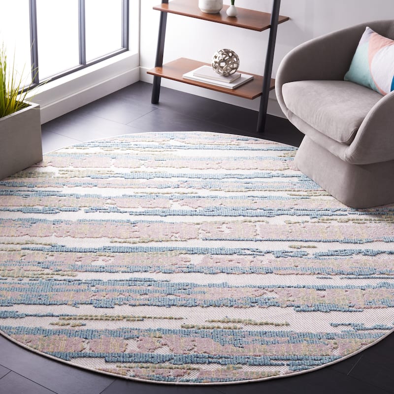 SAFAVIEH Cabana Enara Indoor/ Outdoor Boho Rug - 6'7" Round - Aqua/Pink