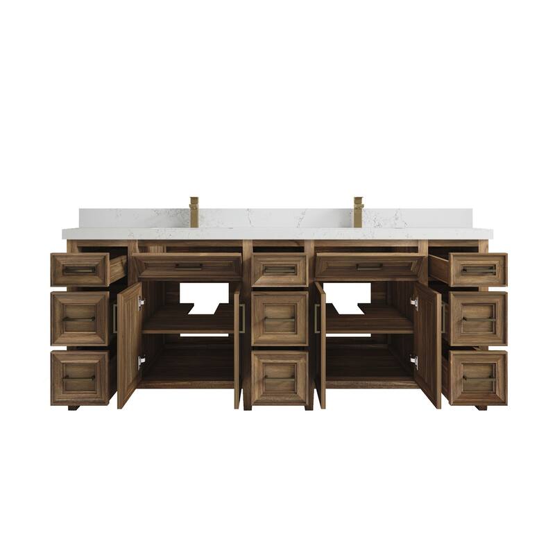 Willow Collections 84 in. W x 22 in. D Santa Monica Teak Double Sink Bathroom Vanity with Countertop