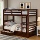 preview thumbnail 1 of 6, Transitional Twin Over Twin Bed with Attached Ladder and Drawers, Brown