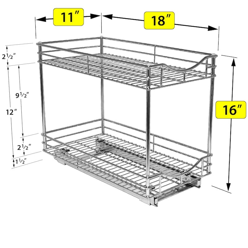 LYNK PROFESSIONAL® Pull Out Cabinet Organizer (2 Tier) Slide Out ...