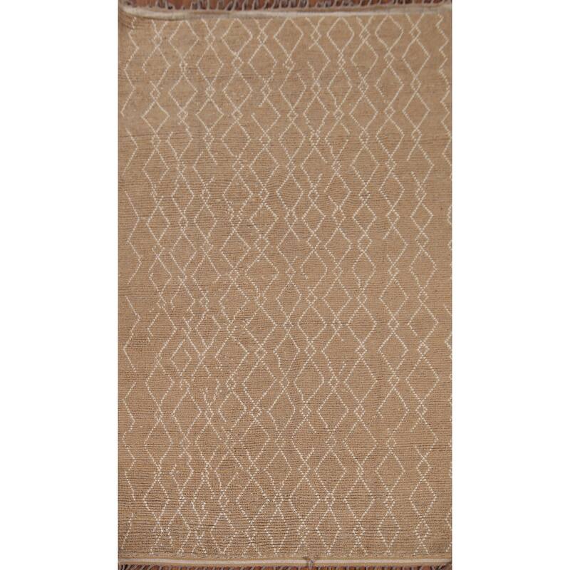 Earth Tone Moroccan Oriental Area Rug Handmade Brown Wool Carpet - 6'0"x 9'10"