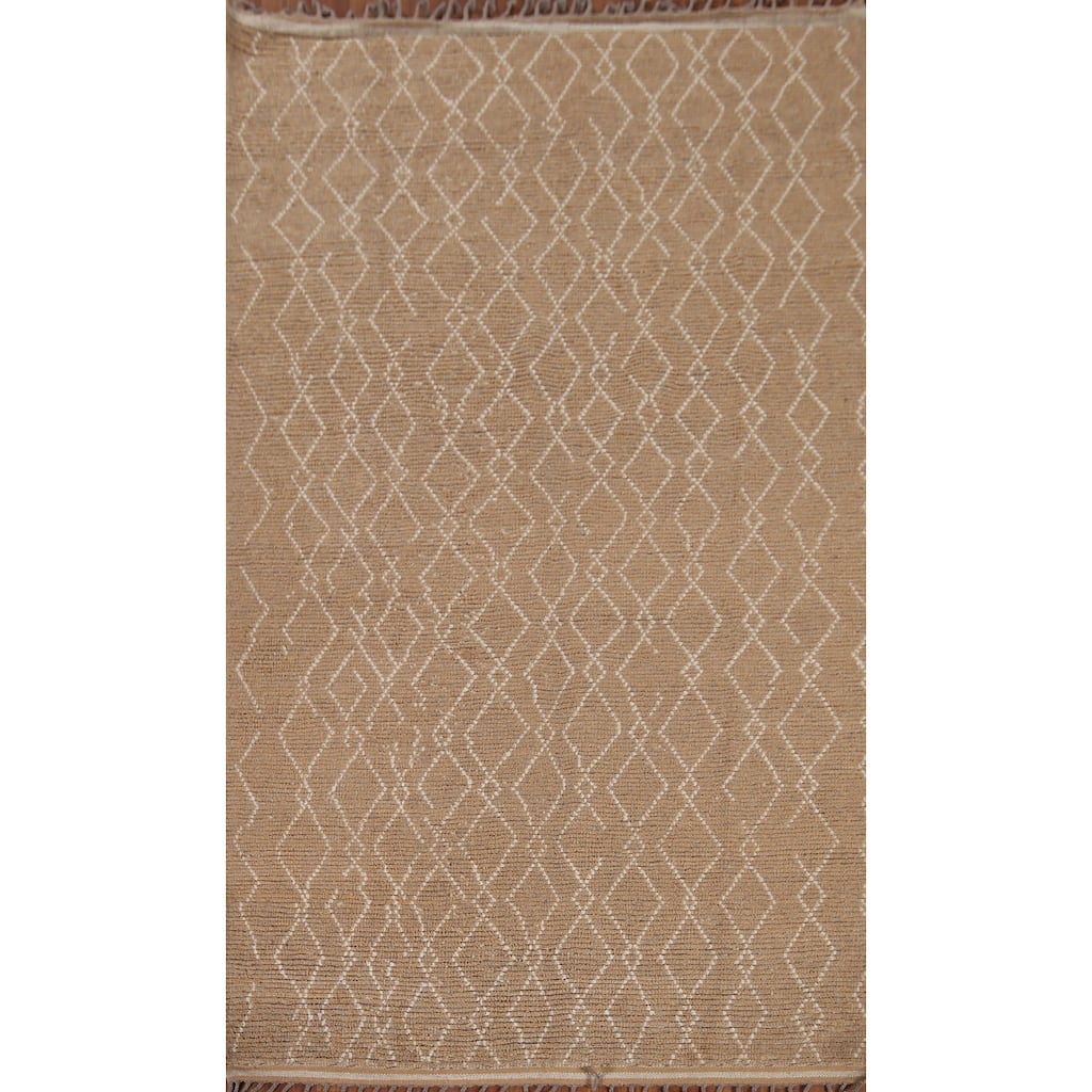 Earth Tone Moroccan Oriental Area Rug Handmade Brown Wool Carpet - 6'0"x 9'10"