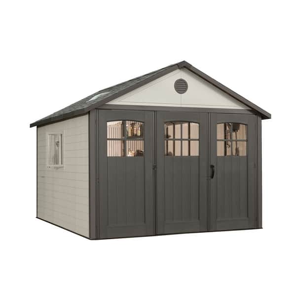 slide 2 of 11, Lifetime Storage Building (11' x 11') Tan