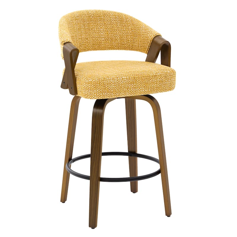 Mid-Century Upholstered Swivel Bar Stool/ Counter Stools with Curved Back - 37.5"H x 20.9"W x 19.9"D