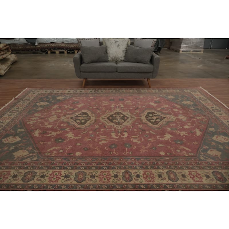 Hand Knotted Oriental 100% Wool Carpet Traditional Floral Pink Ziegler Area Rug - 11' 4'' X 8' 10''