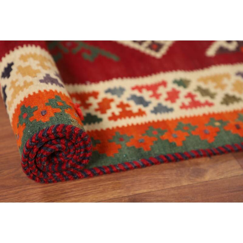 Kilim Qashqai Persian Vintage Rug Flatweave Geometric Wool Carpet - 4'11"x 7'11"
