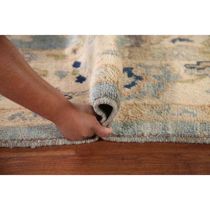 Blue Oushak Turkish Area Rug Hand-knotted Wool Carpet - 6'5"x 9'1"