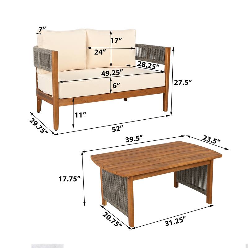 Christopher Knight Home - Zelphius Outdoor Acacia Wood Loveseat with Table