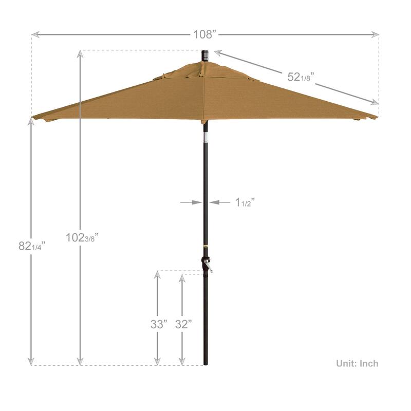 California Umbrella 9' Sunset Series Patio Umbrella Bronze Aluminum Frame and Ribs, Crank Lift Auto Tilt, Sunbrella Cilantro