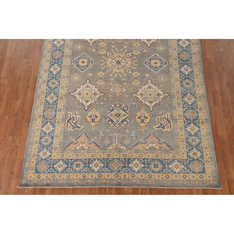 Gray Kazak Area Rug Hand-Knotted Wool Carpet - 6'5" x 9'9"