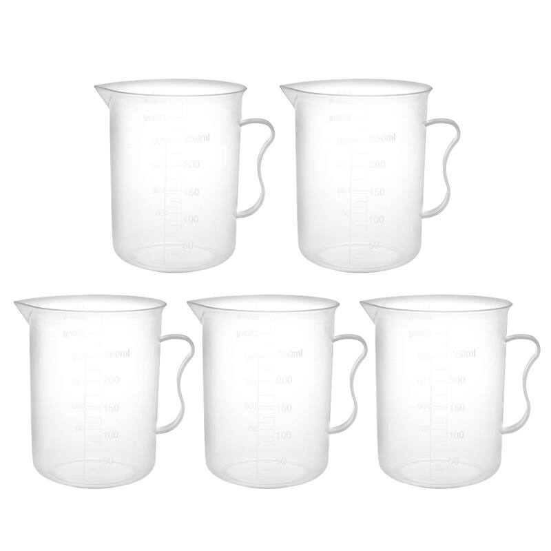 5pcs Laboratory PP Plastic Graduated Measuring Cup Handled Beaker - Transparent